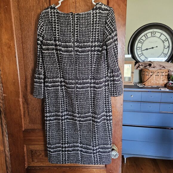 Talbots Women’s Size 8 Black White  Dress Geometric Pattern Ponte Sheath Stretch - Picture 2 of 5